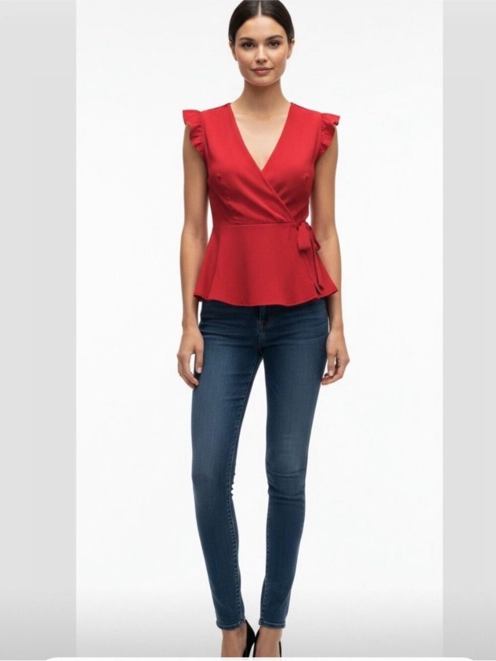 Red New with Tags Monteau Ruffle Peplum Blouse Top